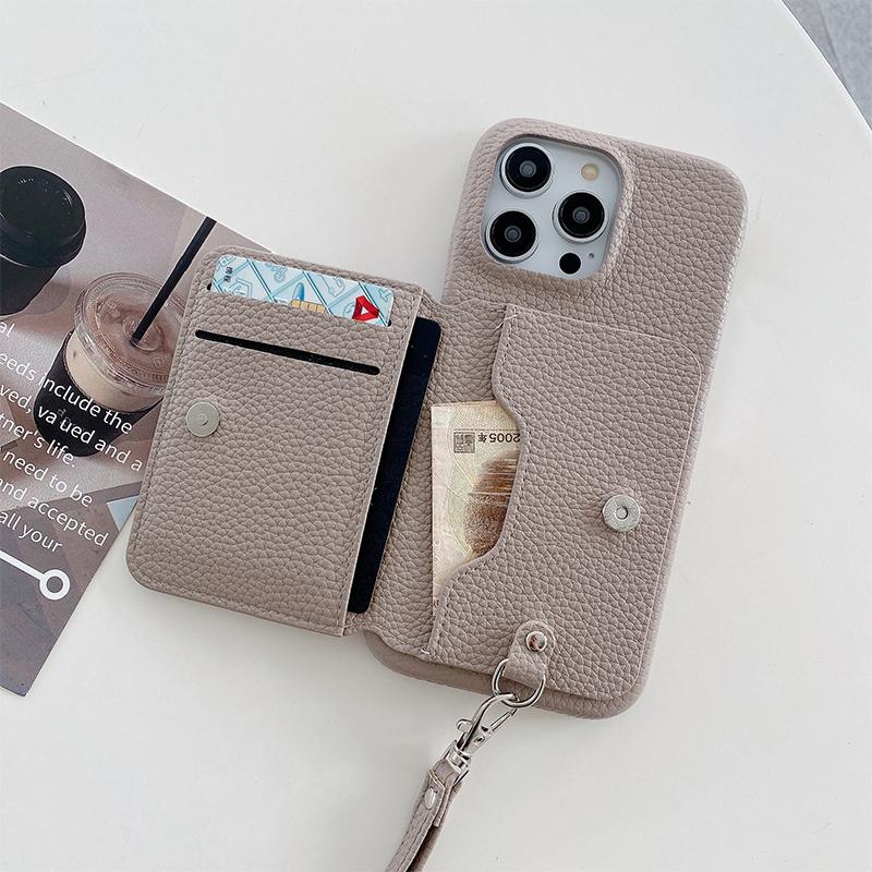 Wrist Strap Wallet Phone Case for iPhone 15 14 13 12 11 Pro Max Luxury Litchi Patterned Shockproof PU Leather Cover