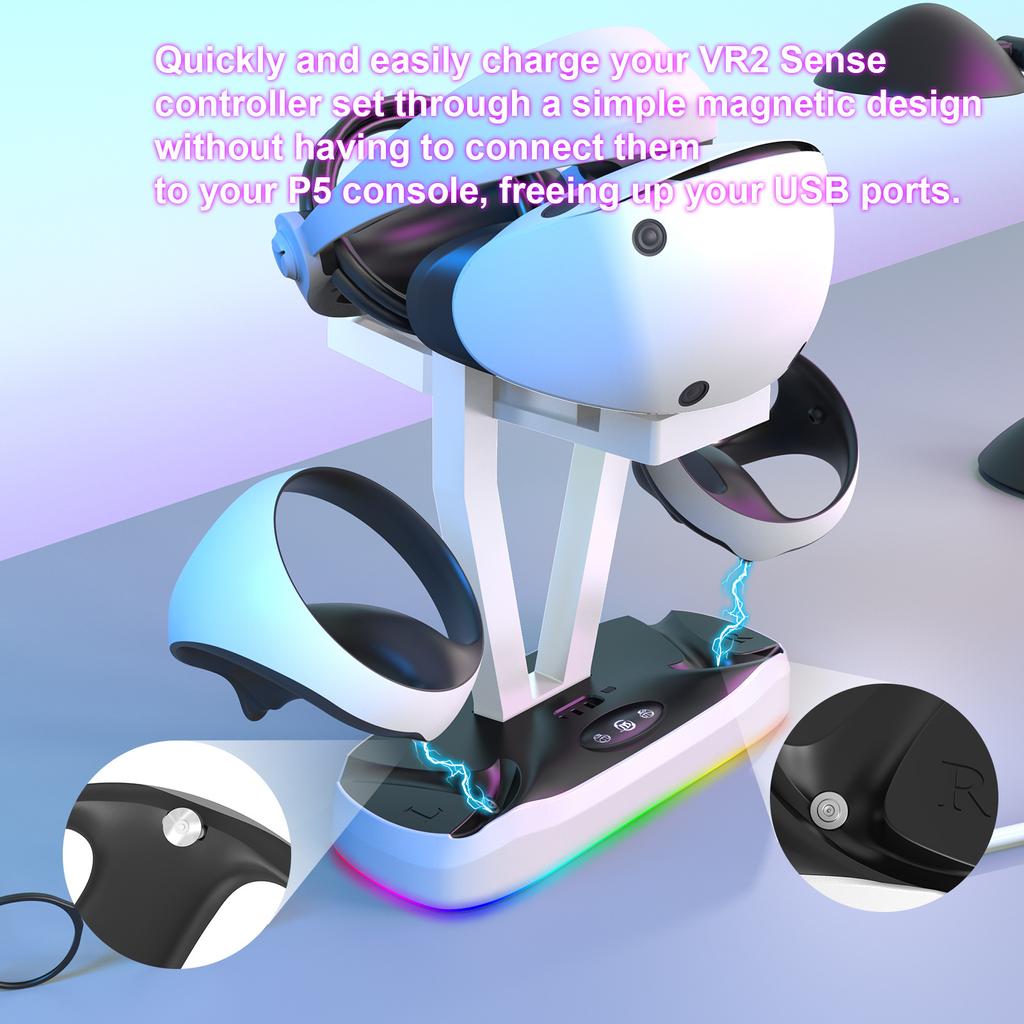 Base de Carregamento com Sucção Magnética PS VR2 Materiais Iluminação RGB Dinâmica Suporte de Exibição de Carregamento VR2 Qualidade Premium Para VR