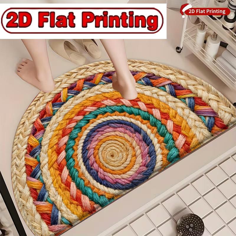 1Pcs Imitation Woven Semi Circle Welcome Doormat Non-Slip for Outdoor Patio Porch Kitchen Bathroom Entryway Floor Mat