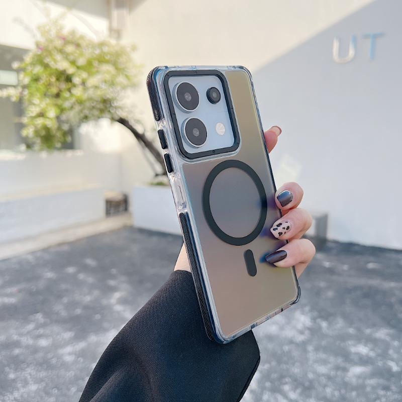 Luxury Metal Lens MagSafe Phone Case for Xiaomi 14T 14TPro Redmi 13 14C NoTe13 14Pro ProPlus Wireless Charging Discolour Cover