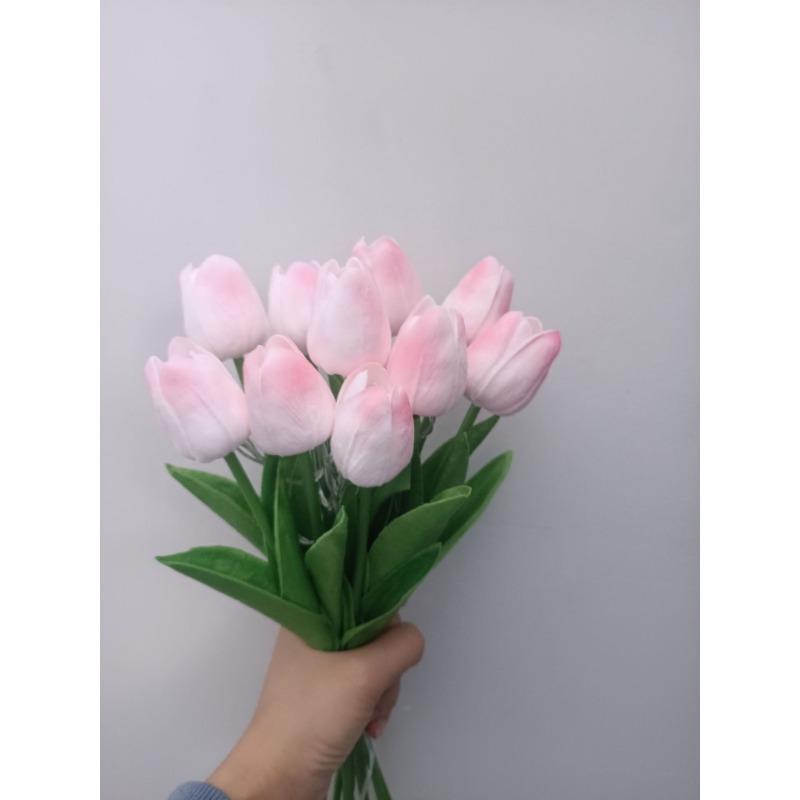 

10pcs LED Tulips Bouquet Night Light for Home Garden Artificial Flowers PU Tulip Fake Flower Decoration Wedding Birthday Gift Gradient powder,1 bunch
