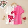 ZANZEA Women Casual Round Neck Short Sleeve Summer Floral Blouse