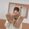Bear Scarf with Integrated Women's Gloves and Ear Protection Hat, Cute Women's Hat Three-Piece Set, Thickened and Warm, Double-Layered for Cold