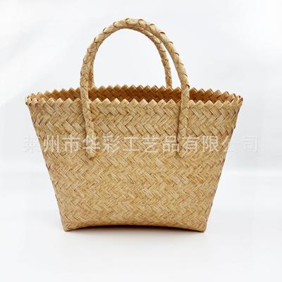 Cesta de vegetais de vime sintético trançado de verão bolsa de palha trançada portátil simples retrô bolsa trançada versátil bolsa de praia