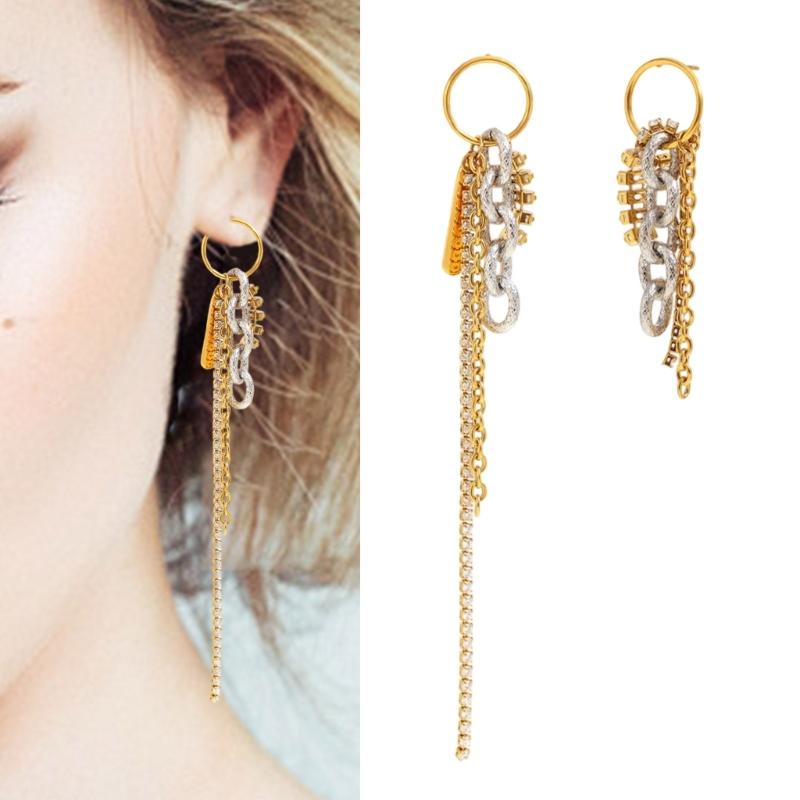 Sparkling Tassels Drop Earrings With Cubic Zirconia Stones Sturdy Allergy Resistant For Women