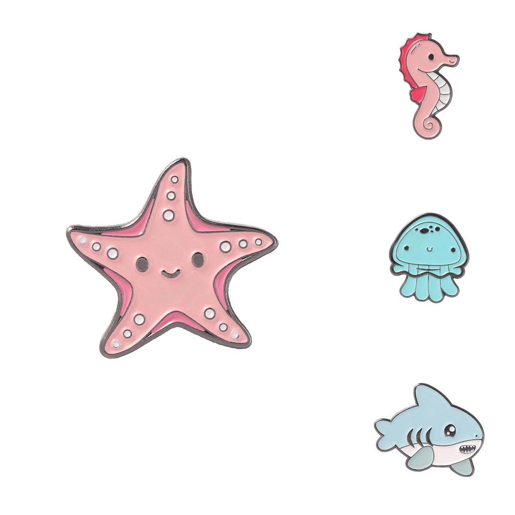 Trendy Animal Brooch In Metal Featuring Starfish Seahorse Shark And Jellyfish For Lovers Fashion