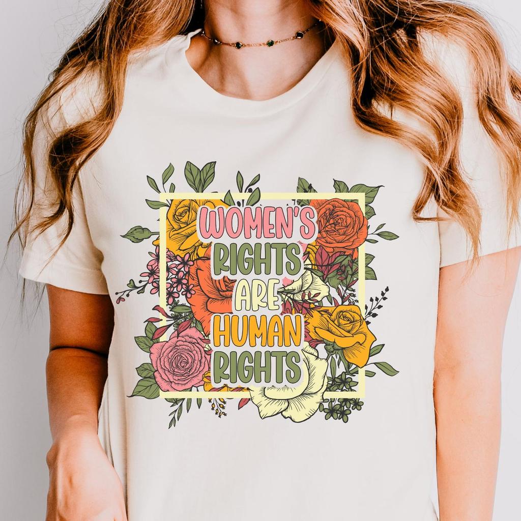 Retro Feminist Shirt | Women’s Rights Are Human Rights Graphic Tee with Floral Design
