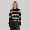 Winter New European and American Short Knit Sweater for Women, Crew Neck Striped Color-block Slimming Top