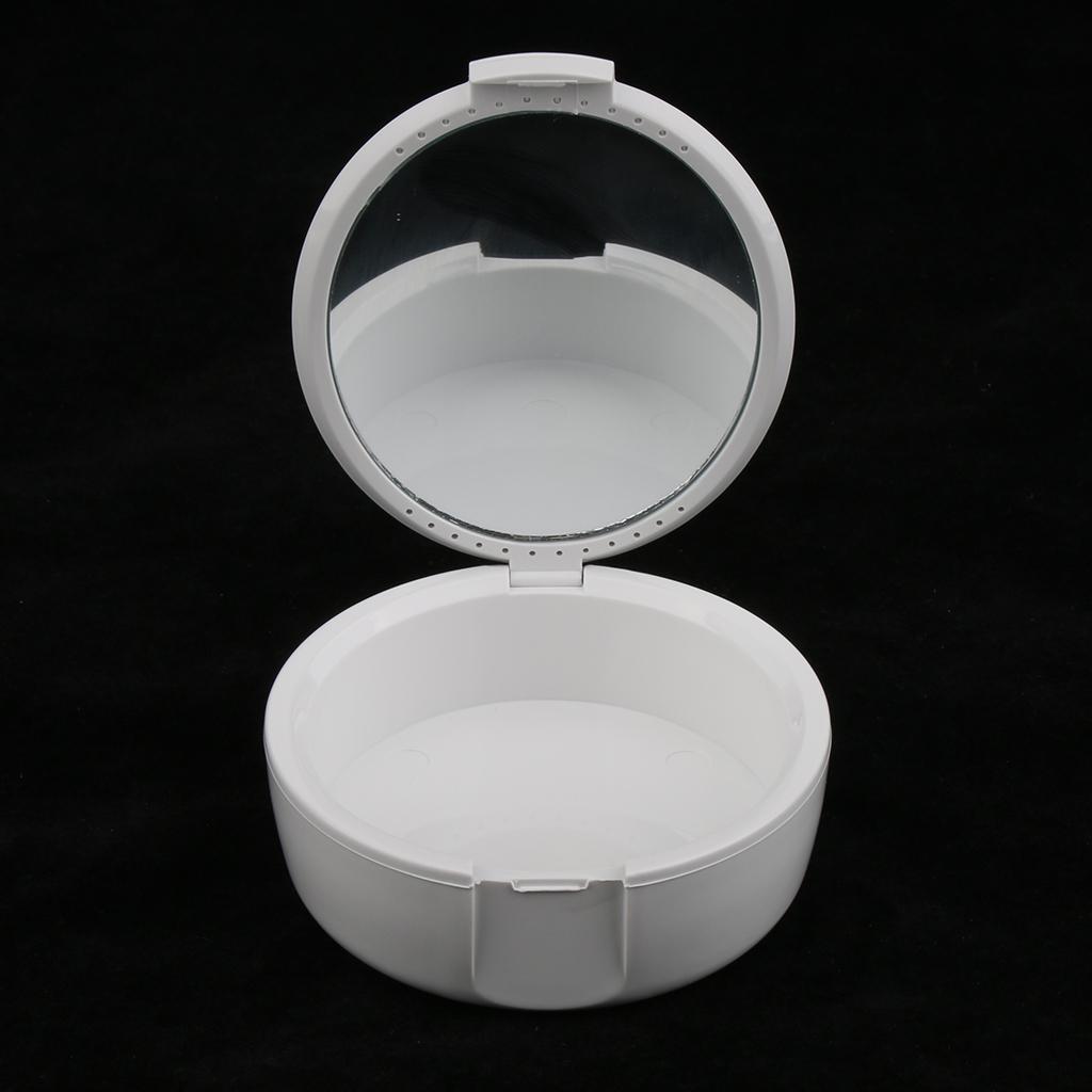 Compact Teeth Guard Holder Polypropylene Mouth Guard Case Ventilated Denture Storage Box with Small Mirror
