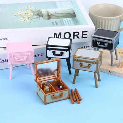 1juego 1:12 Mini Estuche de Vanidad para Casa de Muñecas Lápiz Labial Perfume Espejo con Soporte Decoración del Hogar
