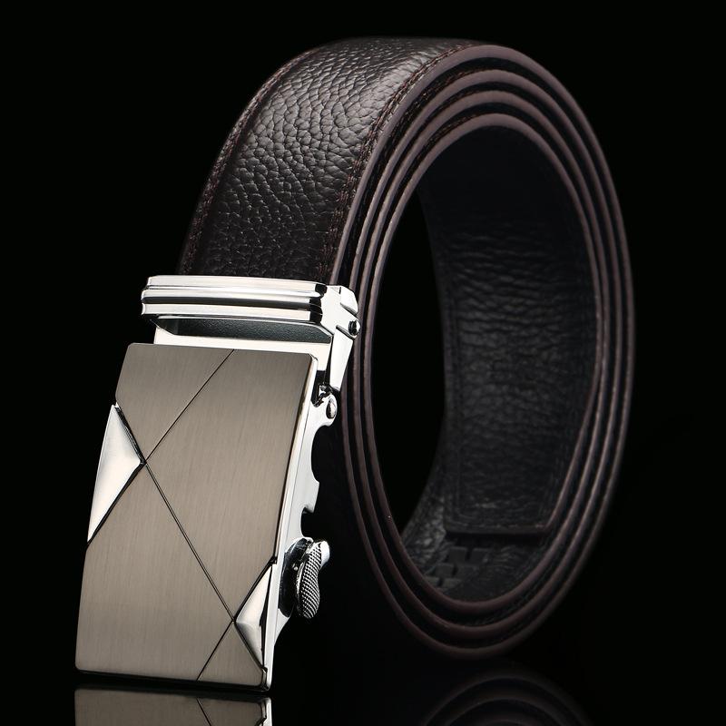 Brown Open Edge Cowhide Belt  Men's Real Cowhide Business Casual Automatic Buckle Belt