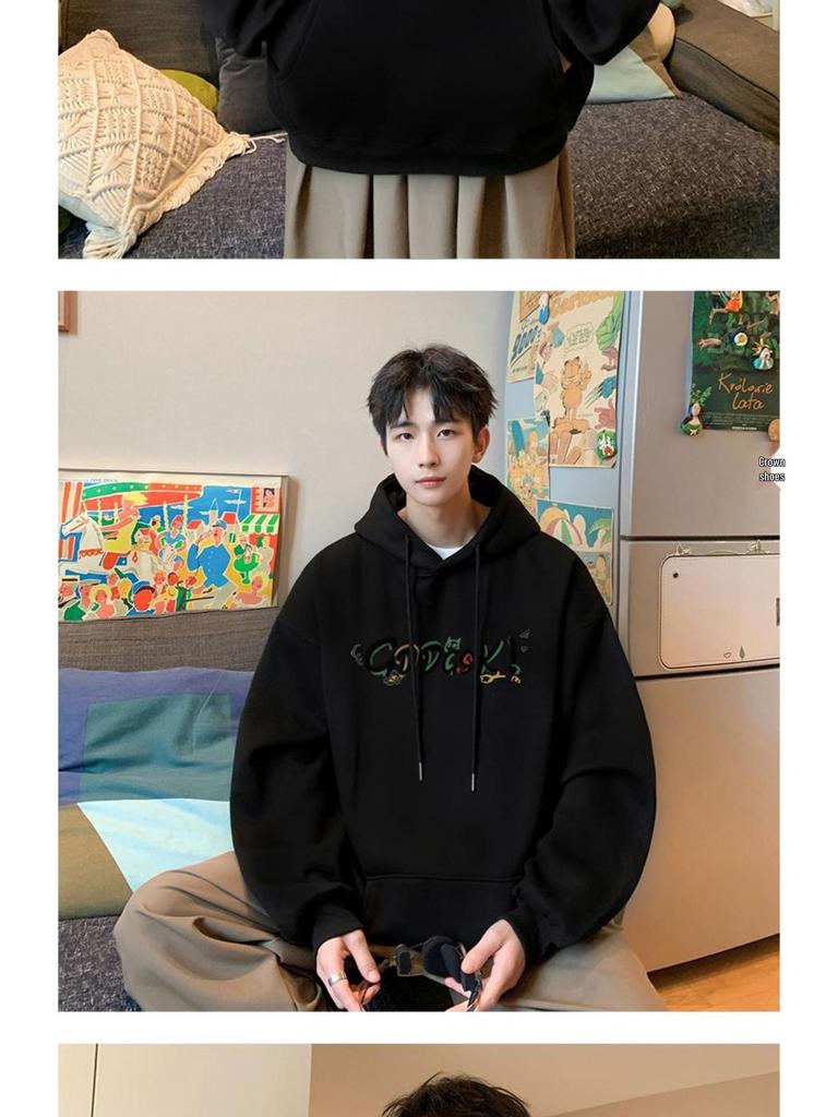 Men's Plus Size Fleece-Lined Hooded Sweatshirt - Street Style Autumn/Winter Outerwear
