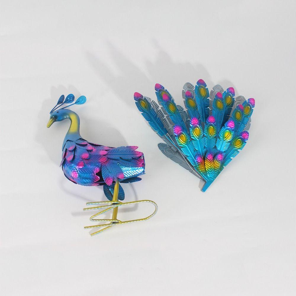 Iron Art Open Screen Peacock Statue Detachable Animal Miniatures Figurine  Patio