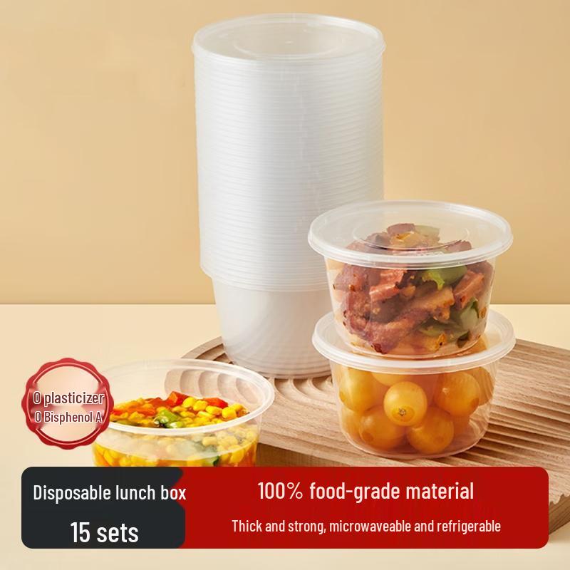 

HANDUNYOU Disposable Round Plastic Food Bowls with Lids, 500ml, 15-Pack