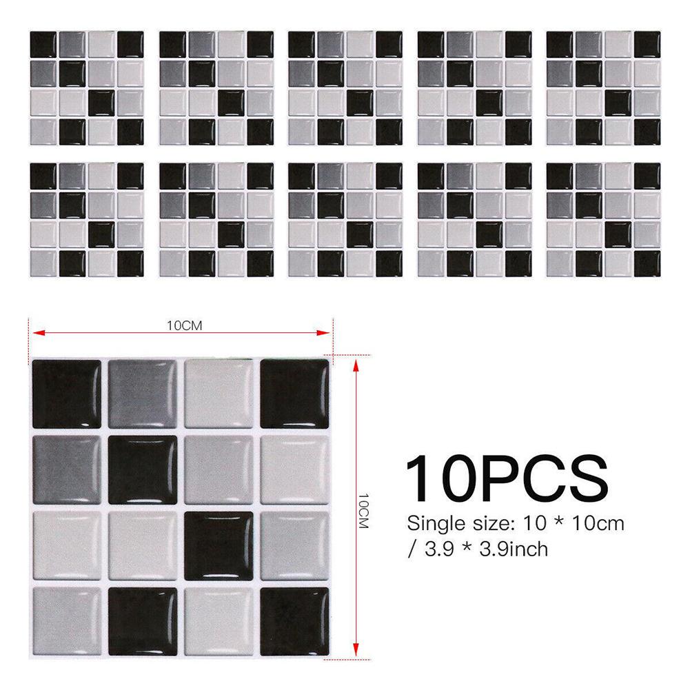 10pcs Wall Sticker Bright Film Mosaic Creative Tile Stickers Decorative 10*10cm Bathroom Kitchen Home Wall Decal Self-adhesive