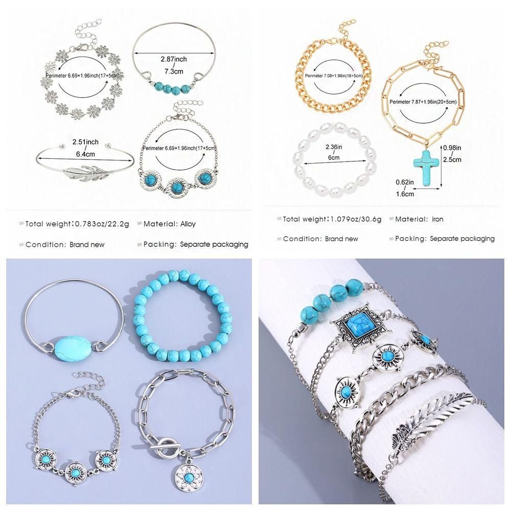Beads Turquoise Bracelet Set Pearl Bohemian Style Hand Chain  Holiday