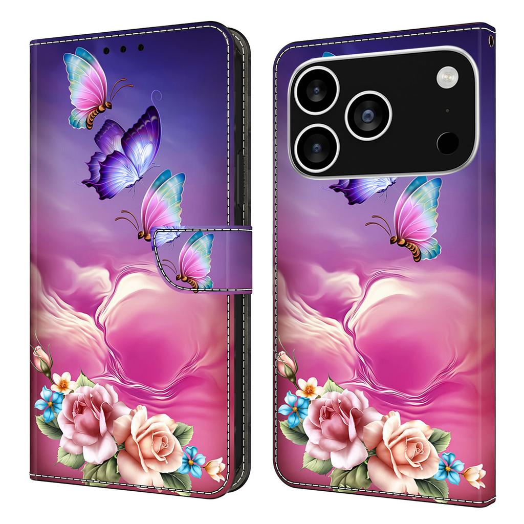 For iPhone 17 Pro Max Case with Card Slot Pattern Printed TPU+PU Leather Flip Phone Cover