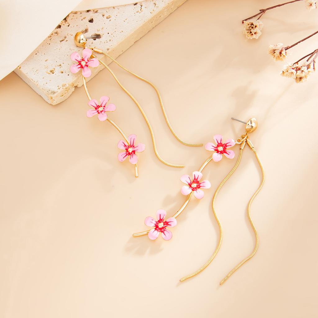 Salircon Sweet Exquisite Pink White Flower Tassel Drop Earrings Women's 2026 New Trendy Wedding Party Accessories Jewelry Gift