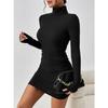 2024 Women Clothing New Solid Dresses Mini Dress Club Elegant Party Dresses Black Solid Turtleneck Long Sleeves SheathDress