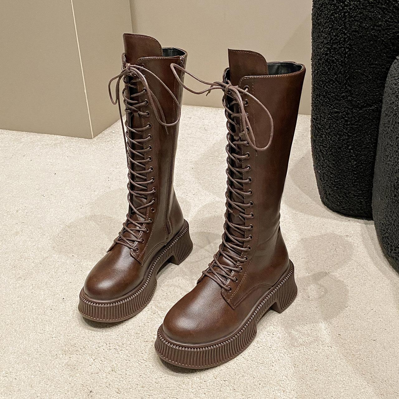 

Модные женские полусапоги Осень/Зима Панк-стиль Круглый носок Массивный каблук Шнуровка Застежка-молния Увеличивающие рост Искусственная кожа Мотоциклетные ботинки 43 темно-коричневого