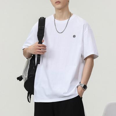 T-shirt a maniche corte da uomo, 260g, pesante, vestibilità comoda, cotone puro, per l'estate, T-shirt ricamata per tutti i giorni