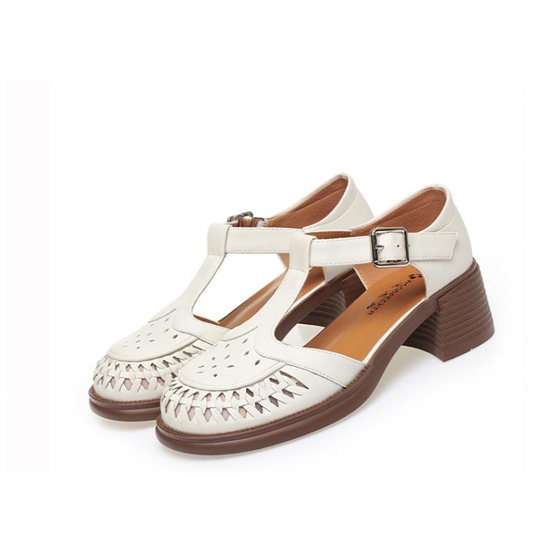 Roman Sandals Summer Shoes For Women Bag-Toe Hollow Single Shoes Hollow Woven Pig Cage Shoes Casual Breathable Simple Commuting