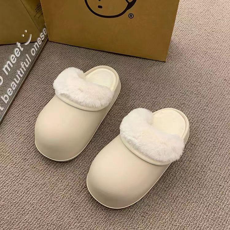 

Модные водонепроницаемые хлопковые тапочки для женщин, зима 2024, уличные тапочки из хлопка с толстой подошвой и высоким носком для женщин дома 38-39 белый