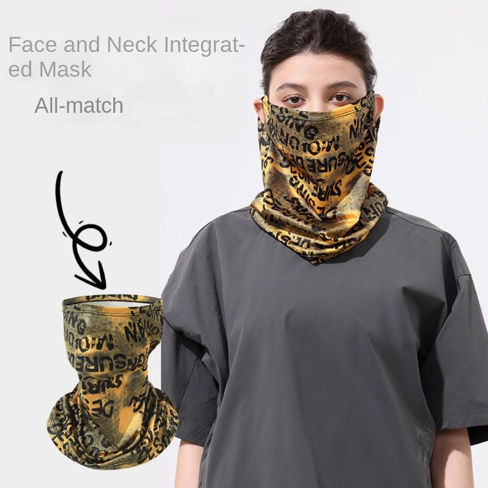 English Graffiti Sunscreen Face Mask UV Protection Shading Riding Mask Elastic Breathable Ice Silk Face Towel Hiking