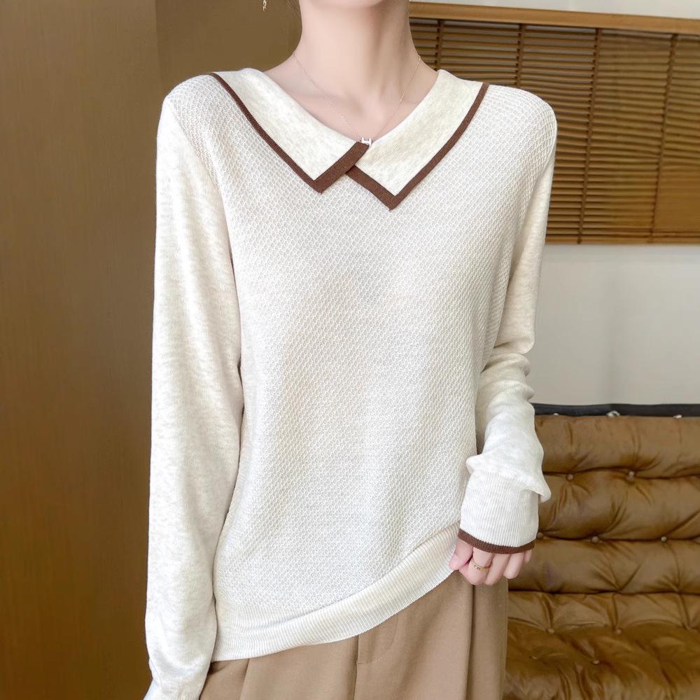 Women's Doll Collar Honeycomb Knit Sweater - Soft, Versatile, and Stylish Autumn/Winter Outerwear.