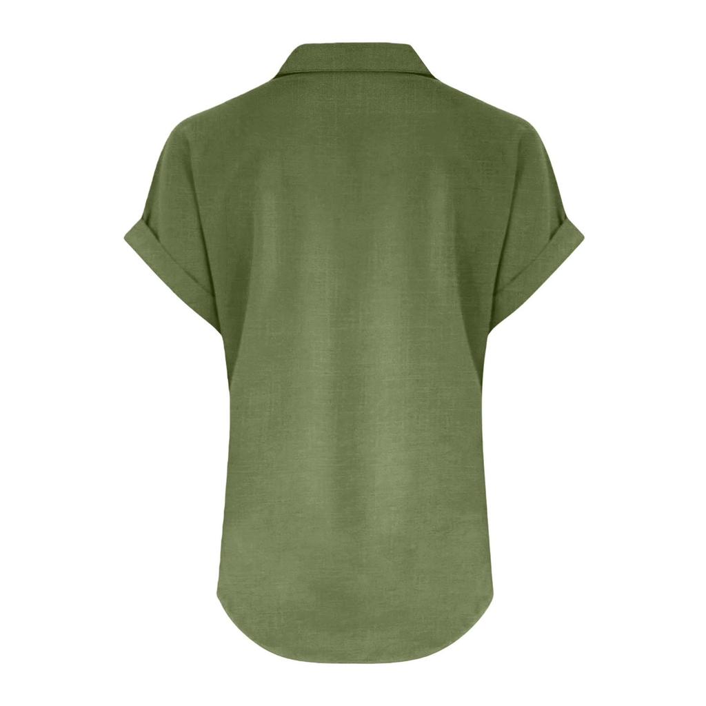 Women's Fashion Casual ,Colour Button,Down Collar Short,Sleeved Shirt T,Shirt Top
