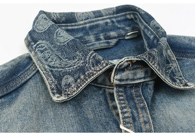 Heavyweight Retro Japanese Long Sleeve Denim Shirt with Double Pockets