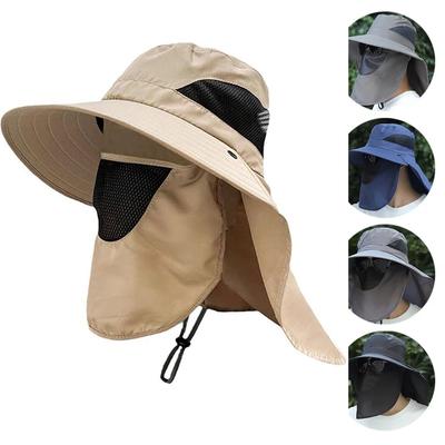 1Pc Sun Hat for Men Women, Outdoor UV Sun Protection Wide Fisherman Brim Hat with Face Cover Neck Flap for Fishing Hiking Hats