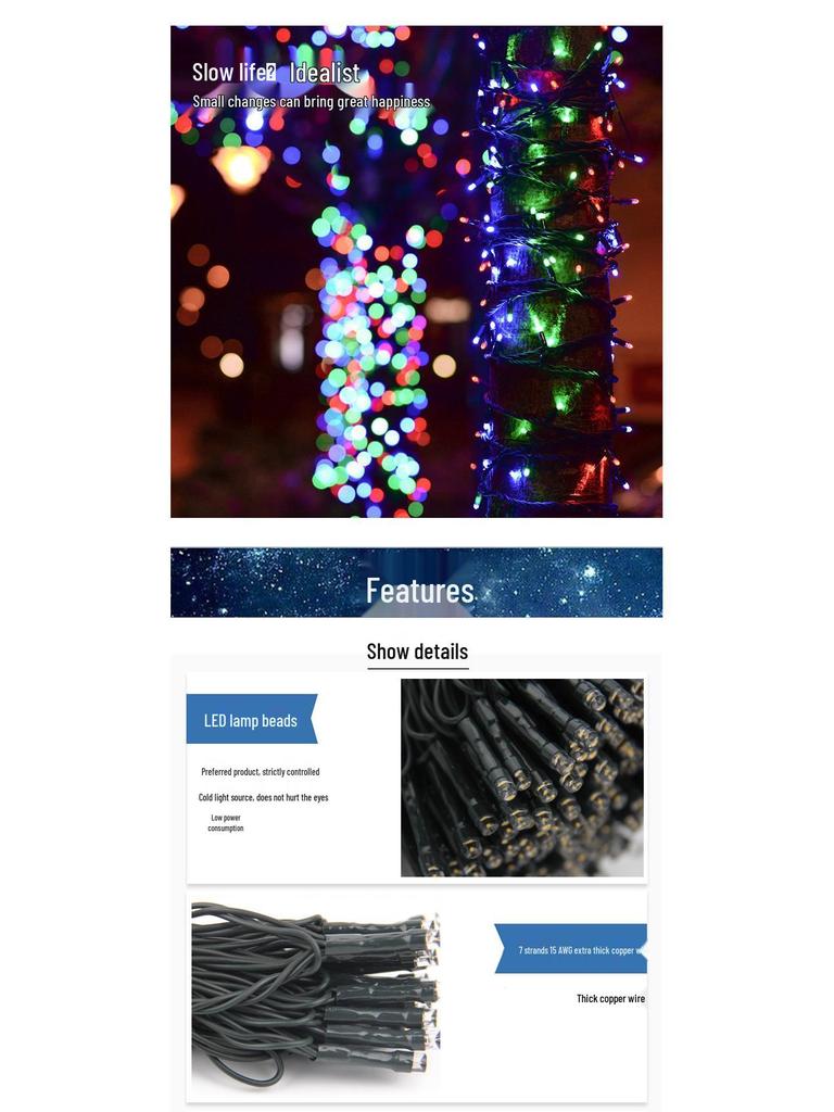 Solar Copper Wire String Lights - Outdoor Green, 8-Function LED for Camping