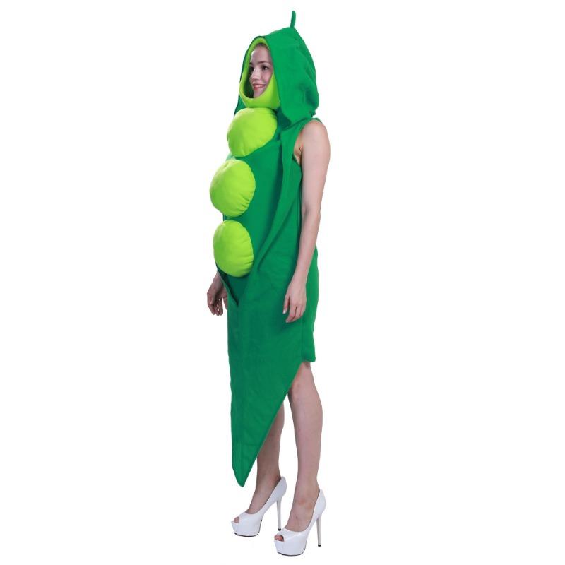 1pcs/set Pea Pod Halloween Costume Vegetable Stage Party Outfit for Group Cosplay Breathable Polyester Adult Kids Funny Dress