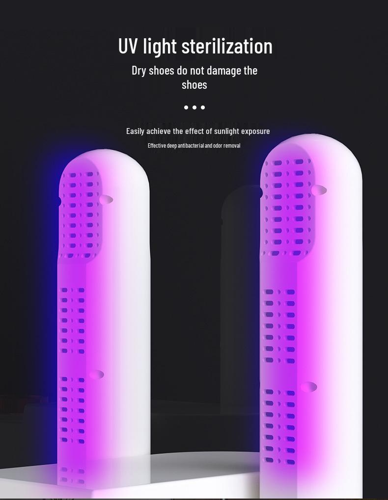 Smart UV Shoe Dryer: Deodorizes, sterilizes, dehumidifies, with constant temperature, timing, foldable and retractable features.