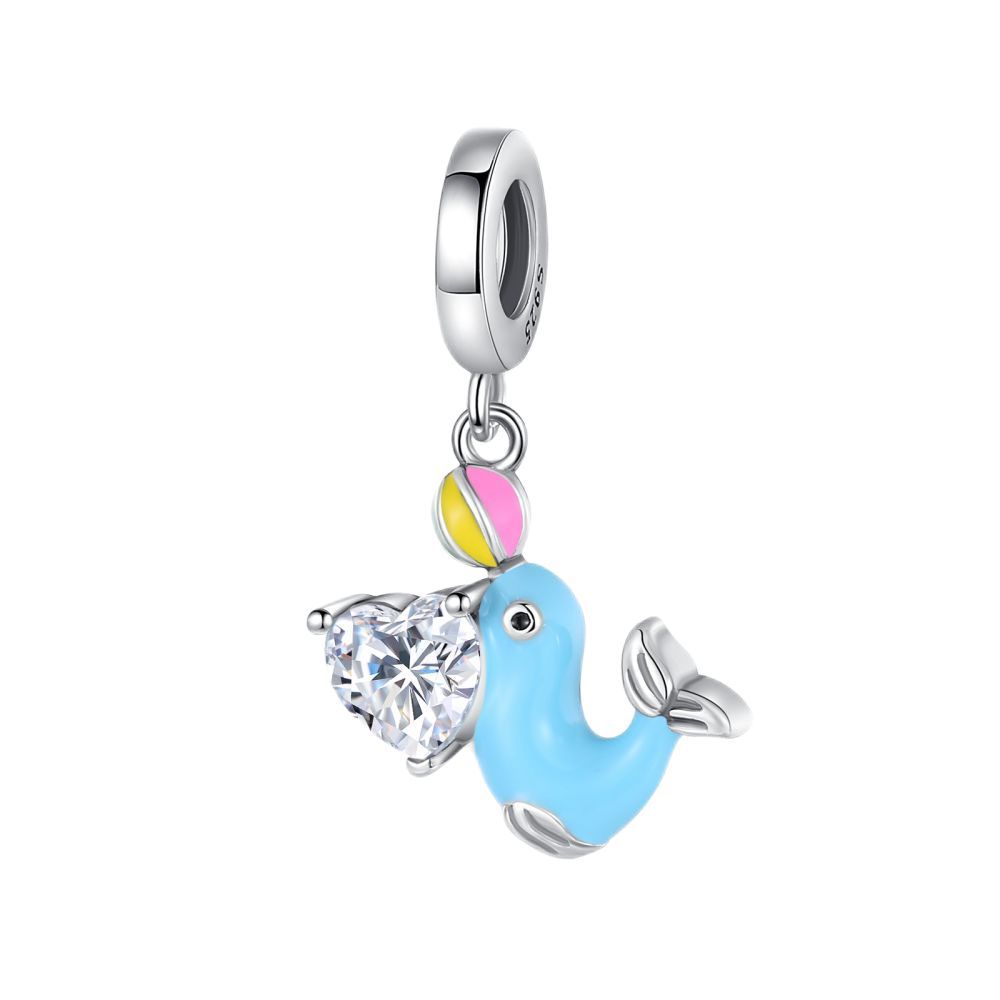 S925 Silver Ocean Theme DIY Heart Pendant Handmade Seahorse Dolphin Popular Necklace Charm