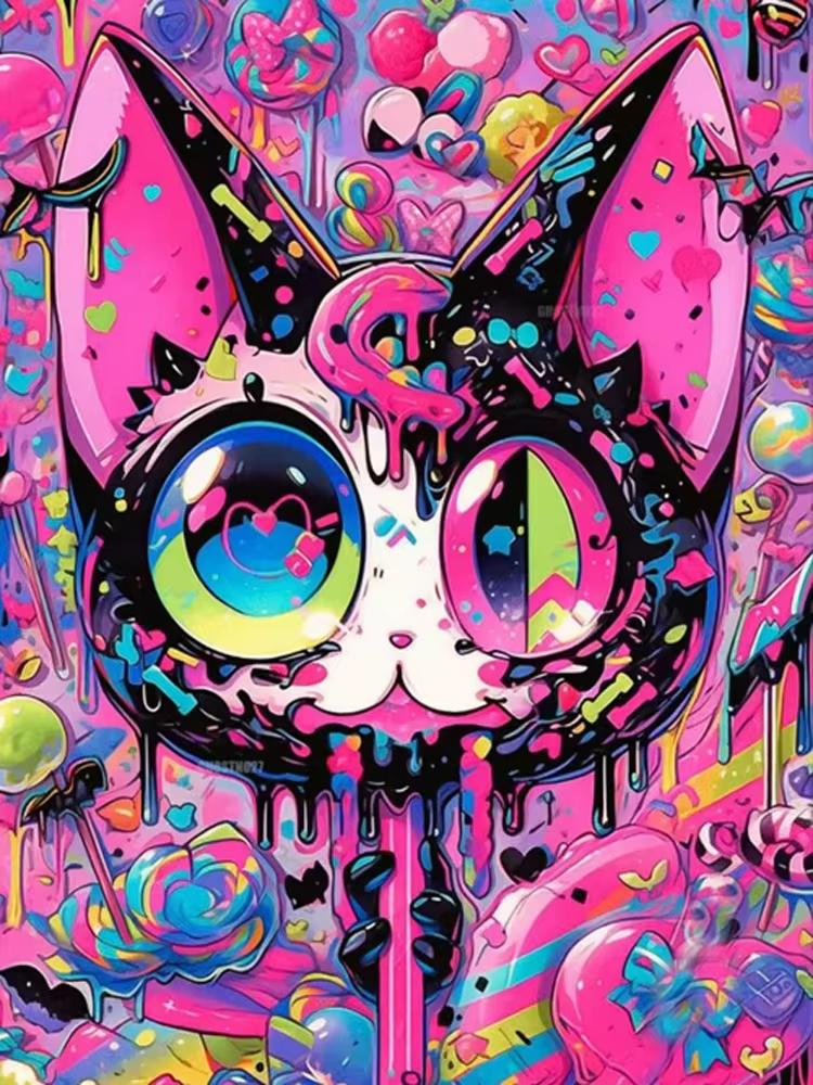 5D DIY Diamond Art Painting Cartoon Colorful Abstract Cat Animals Full Diamond Mosaic Diamond Embroidery Kit Home Decor