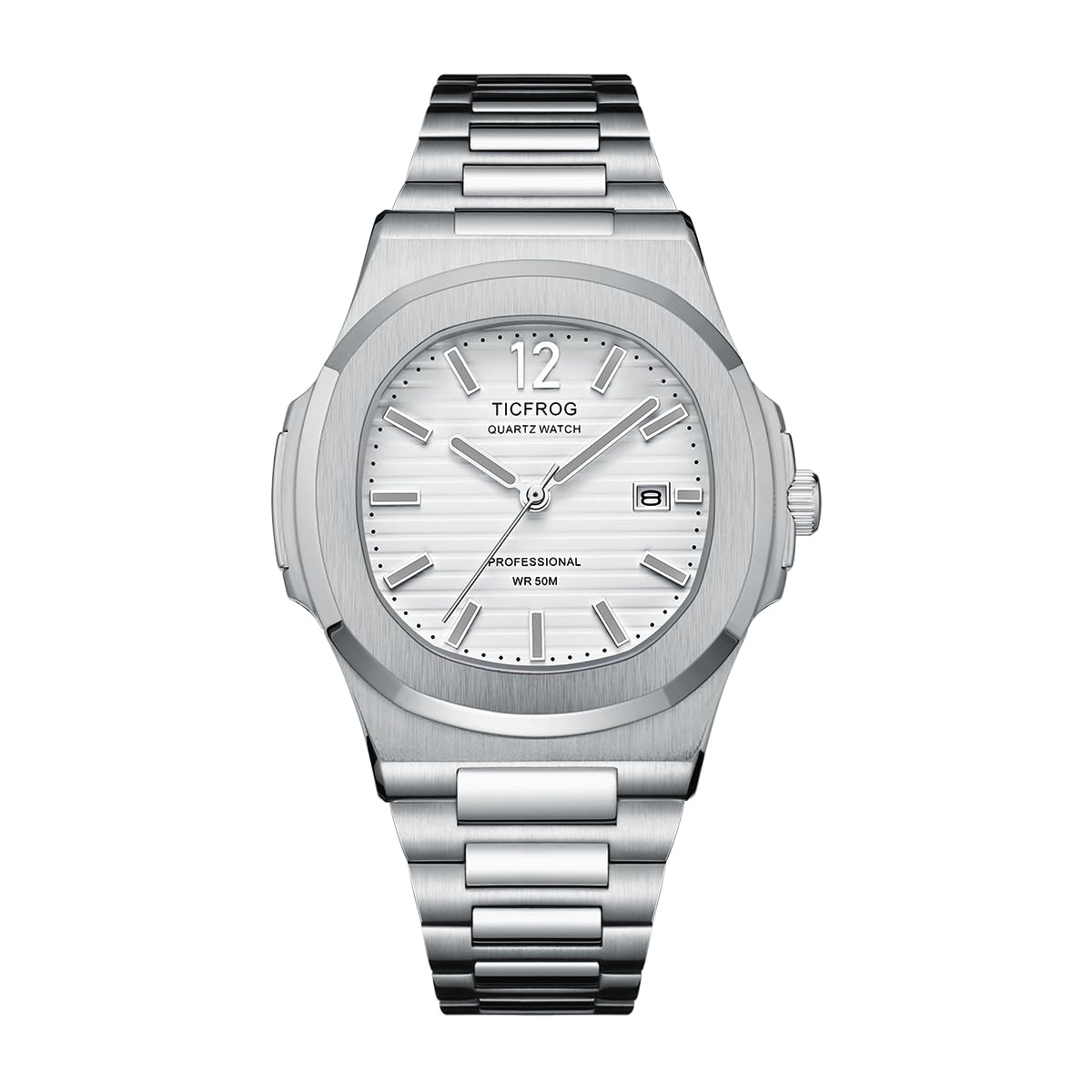 

[TICFROG] Мужские часы, простые, модные, повседневные, японский кварцевый механизм, дисплей даты, водонепроницаемые, 50 метров, аналоговые кварцевые часы из нержавеющей стали