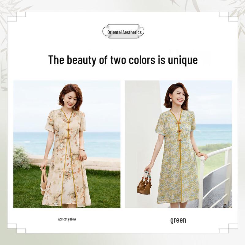 PaSiTe Summer New Chinese Style Embroidered A-Line Cheongsam Dress