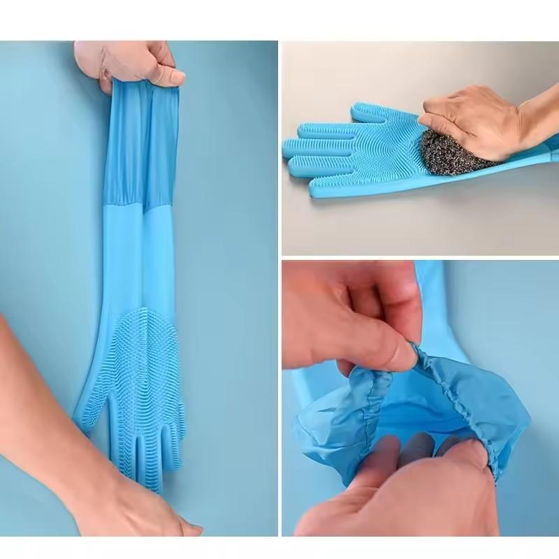 Silicone Gloves - Pet Bath Anti Bite Beauty Cleaning Hair Removal Gloves Extended Plush Waterproof Kitchen Cleaning Gloves