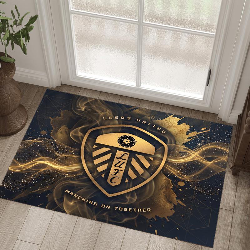 Leeds United Football Design Crystal Velvet Carpet Cozy Non?Slip Printed Rug For Bedroom Living Room Entrance