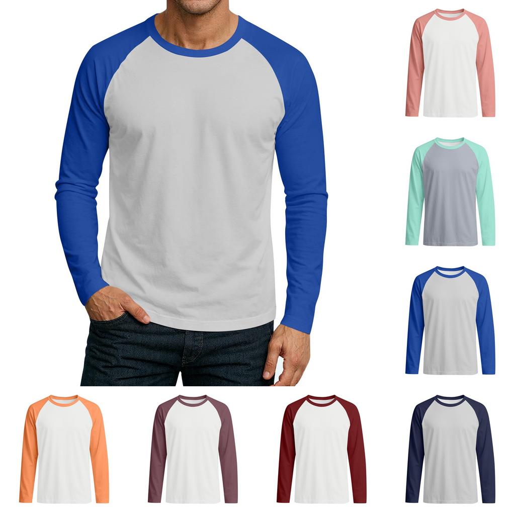 Men's Round Neck Plunger Long Sleeve T-Shirt Top
