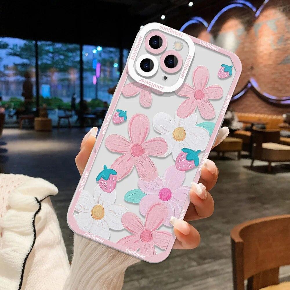 Flower Phone Case For iPhone 11 Case iPhone 13 12 14 15 Pro Max 12 13 Mini XR XS X 7 8 15 Plus SE 2020 Soft Silicone Back Cover