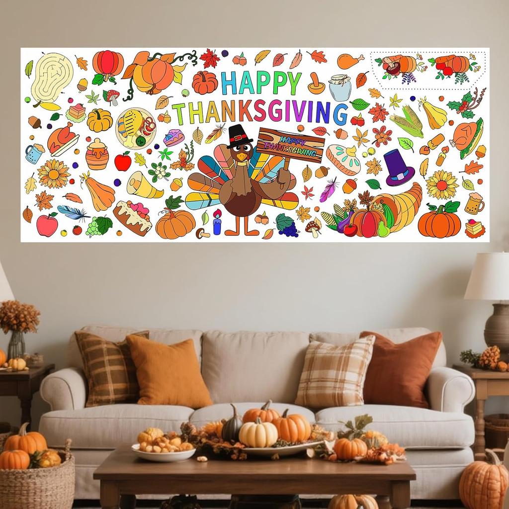 Muswarm Coloring Poster Tablecloth, Giant Poster,Paper Thanksgiving Coloring Banner Games and Family Activities, for Party Decorations,