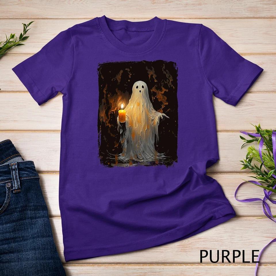 Cute Ghost Holding Candle Funny Halloween Gothic Vintage T-Shirt Unisex T-shirt 8 4XL