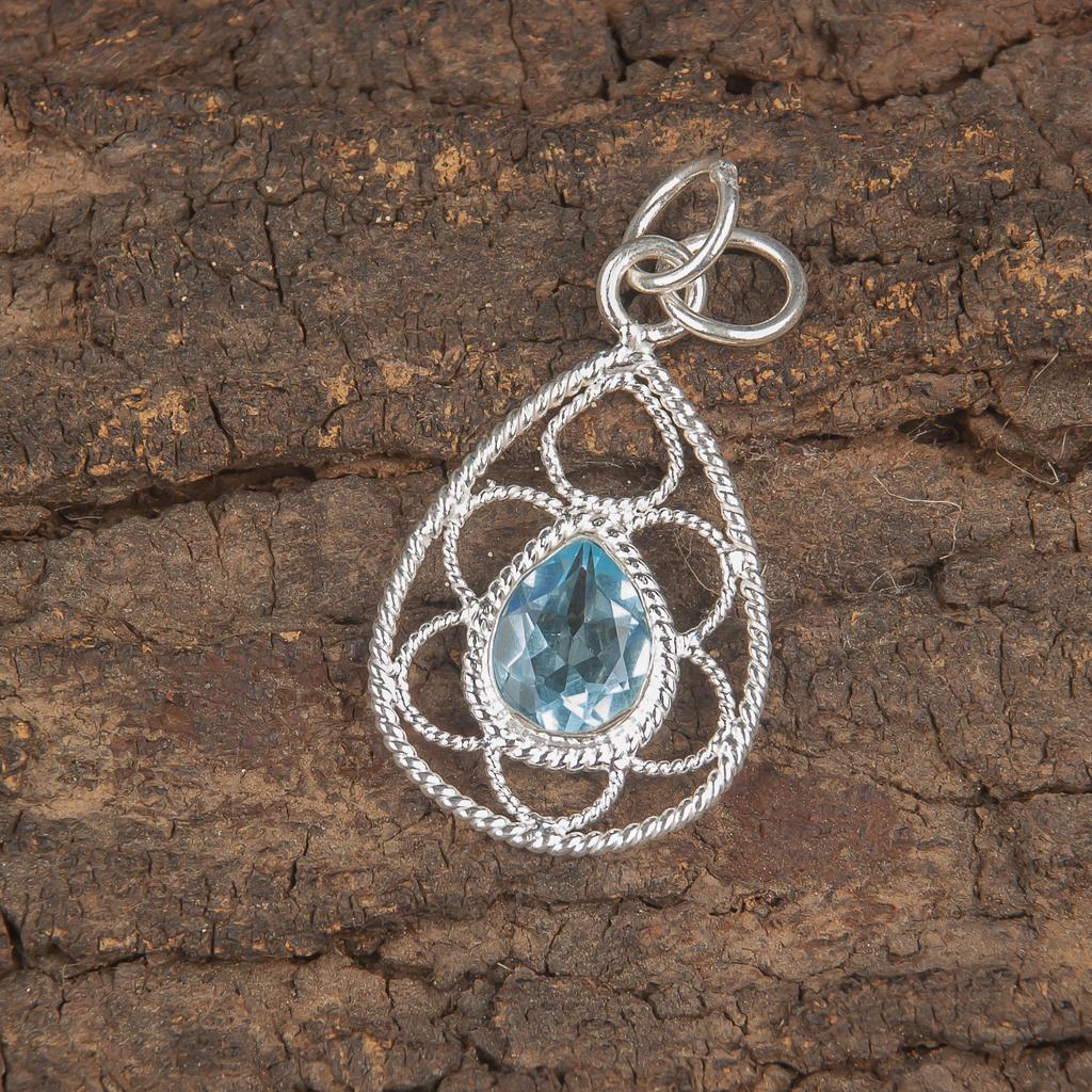 Sky Blue Topaz Gemstone Pendant, Handmade Gorgeous Jewelry, 925 Solid Sterling Silver Jewelry, Everyday Pendant For Wedding Gift