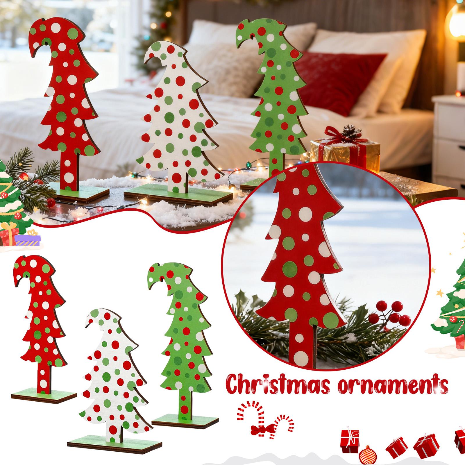 

3 Pcs Lime Green Wood Christmas Tree Tabletop Christmas Tree Small Decor Standing With Rectangular Base For Home Tabletop Decor One Size