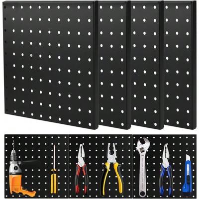Metal Pegboard Wall Organizer, 4 Pcs Heavy Duty Black Panels for Garage, Workshop, Craft Room