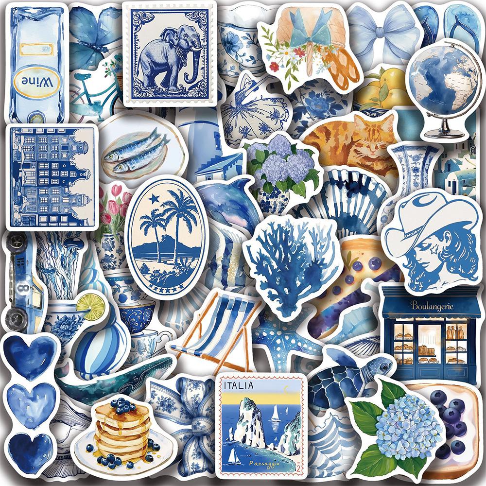 10/30/50PCS Cute Cartoon INS Blue Ocean Graffiti Stickers Aesthetic Art DIY Laptop Luggage Phone Case Vintage Decal Sticker Pack