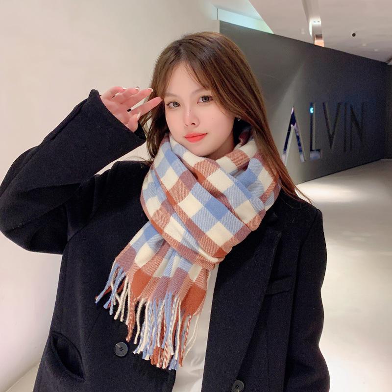 Plaid women's scarf winter Korean version of the new versatile British tassel thickened imitation cashmere warm student scarf